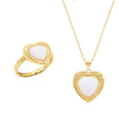 LUNA CHARLES WOMEN'S OPAL HEART RING GIFT SET - RING & NECKLACE - GOLD PLATED