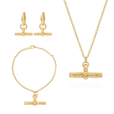 LUNA CHARLES WOMEN'S T-BAR GIFT SET - EARRINGS NECKLACE & BRACELET - GOLD PLATED
