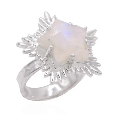 LUNA CHARLES WOMEN'S WHITE / SILVER GIGI MOONSTONE SPIKY STAR RING