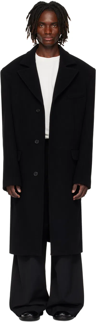 LU'U DAN BLACK MELTON OVERCOAT