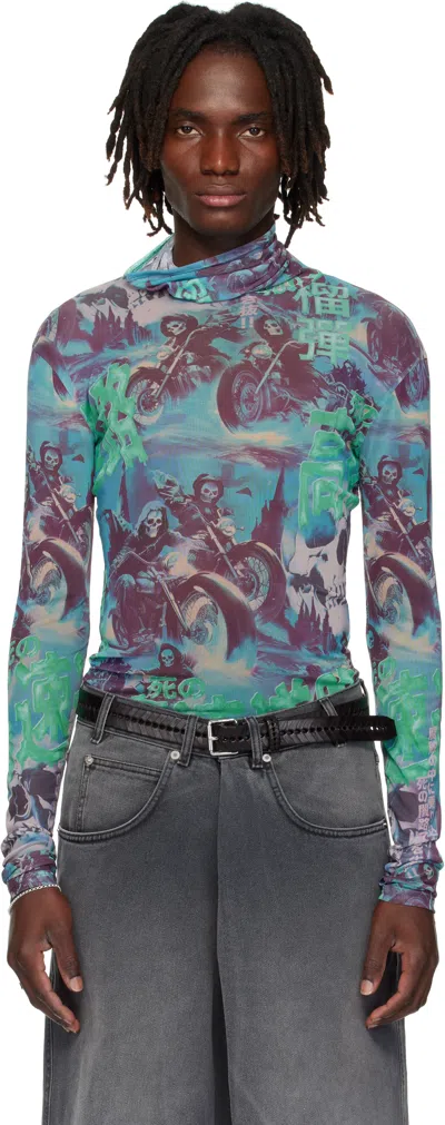 LU'U DAN MULTICOLOR MASKED MESH TURTLENECK