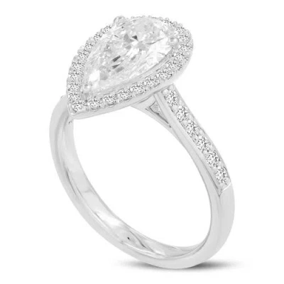 LUVMYJEWELRY LUVMYJEWELRY ATHENA 14K WHITE GOLD PEAR LAB GROWN DIAMOND HALO ENGAGEMENT RING
