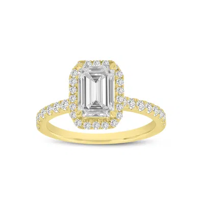 LUVMYJEWELRY BASMA 14K YELLOW GOLD RADIANT CUT LAB GROWN DIAMOND HALO ENGAGEMENT RING - 2.0 CT