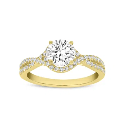 LUVMYJEWELRY BIJOU 14K YELLOW GOLD ROUND CUT LAB GROWN DIAMOND HALO ENGAGEMENT RING - 2.27 CT