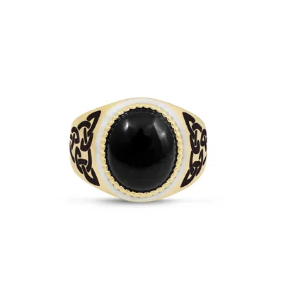 LUVMYJEWELRY BLACK ONYX STERLING SILVER MEN SIGNET RING WITH ENAMEL