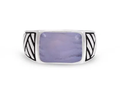 LUVMYJEWELRY BLUE LACE AGATE STERLING SILVER MEN SIGNET RING