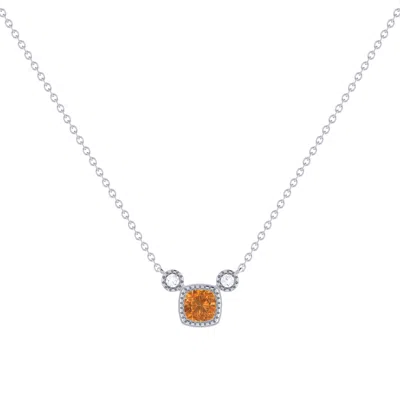 LUVMYJEWELRY CUSHION CUT CITRINE & DIAMOND 14K GOLD BIRTHSTONE NECKLACE