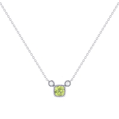LUVMYJEWELRY CUSHION CUT PERIDOT & DIAMOND BIRTHSTONE NECKLACE IN 14K GOLD