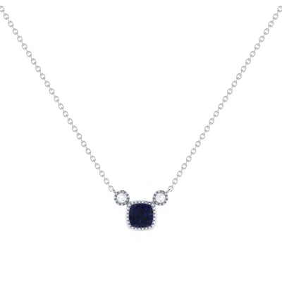 LUVMYJEWELRY CUSHION CUT SAPPHIRE & DIAMOND 14K GOLD BIRTHSTONE NECKLACE