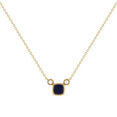 LUVMYJEWELRY CUSHION CUT SAPPHIRE & DIAMOND 14K GOLD BIRTHSTONE NECKLACE