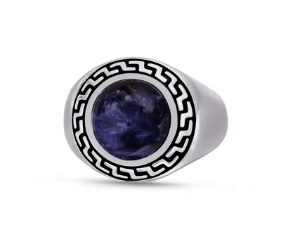 LUVMYJEWELRY DARK BLUE SODALITE STERLING SILVER SIGNET MEN RING