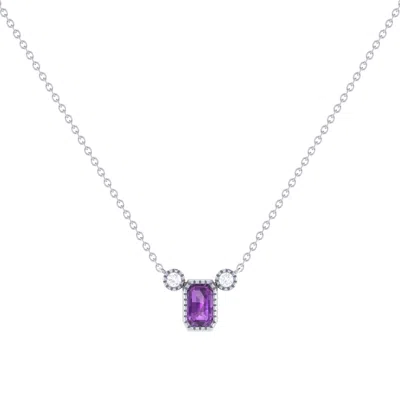 LUVMYJEWELRY EMERALD CUT AMETHYST & DIAMOND BIRTHSTONE NECKLACE IN 14K GOLD