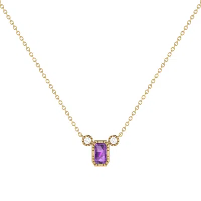 LUVMYJEWELRY EMERALD CUT AMETHYST & DIAMOND BIRTHSTONE NECKLACE IN 14K GOLD