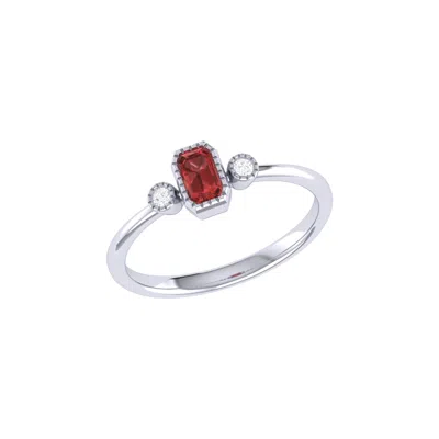 LUVMYJEWELRY EMERALD CUT GARNET & DIAMOND BIRTHSTONE RING IN 14K GOLD
