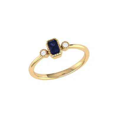 LUVMYJEWELRY EMERALD CUT SAPPHIRE & DIAMOND BIRTHSTONE RING IN 14K GOLD