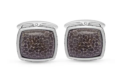 LUVMYJEWELRY FOSSIL AGATE STERLING SILVER MEN CUFFLINKS