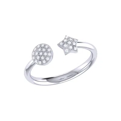 LUVMYJEWELRY FULL MOON STAR STERLING SILVER DIAMOND OPEN RING