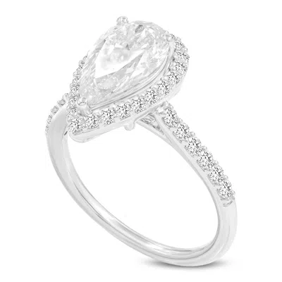 LUVMYJEWELRY HANA 14K WHITE GOLD PEAR LAB GROWN DIAMOND HALO ENGAGEMENT RING - 2.48 CT
