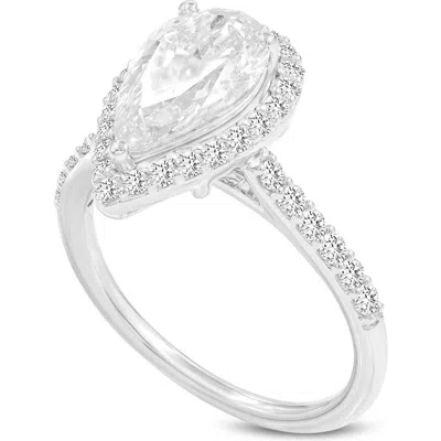 LUVMYJEWELRY LUVMYJEWELRY HANA 14K WHITE GOLD PEAR LAB GROWN DIAMOND HALO ENGAGEMENT RING