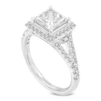 LUVMYJEWELRY KAMELIA 14K WHITE GOLD PRINCESS CUT LAB GROWN DIAMOND HALO ENGAGEMENT RING - 1.99 CT
