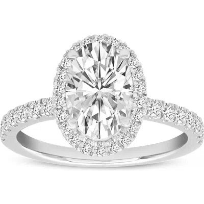 LUVMYJEWELRY LUVMYJEWELRY LAURENTIA 14K WHITE GOLD OVAL LAB GROWN DIAMOND HALO ENGAGEMENT RING