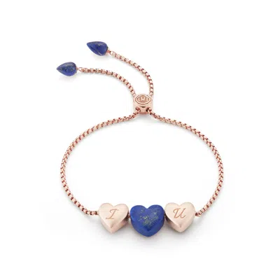 LUVMYJEWELRY LUV ME LOVE HEART LAPIS GEMSTONE ROSE GOLD PLATED SILVER BOLO ADJUSTABLE BRACELET