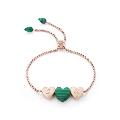 LUVMYJEWELRY LUV ME LOVE HEART MALACHITE GEMSTONE ROSE GOLD PLATED SILVER ADJUSTABLE BRACELET