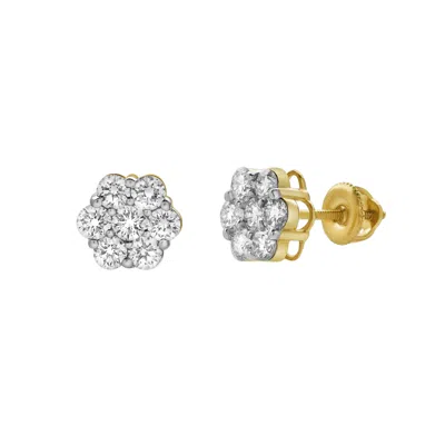 LUVMYJEWELRY MEADOW 14K YELLOW GOLD CLUSTER LAB GROWN DIAMOND UNISEX EARRINGS - 1.28 CTS