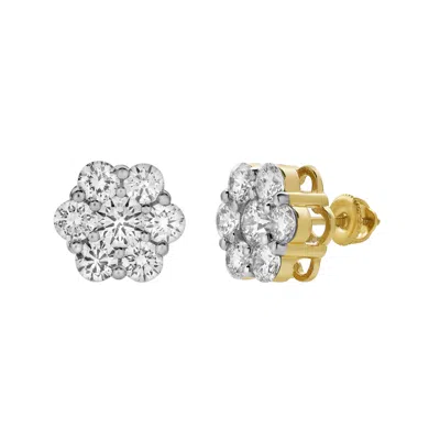 LUVMYJEWELRY MEADOW 14K YELLOW GOLD CLUSTER LAB GROWN DIAMOND UNISEX EARRINGS - 3.11 CTS