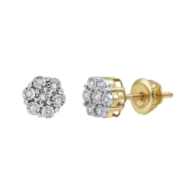 LUVMYJEWELRY MICRO 10K YELLOW GOLD DIAMOND CLUSTER EARRINGS - 0.05CT.