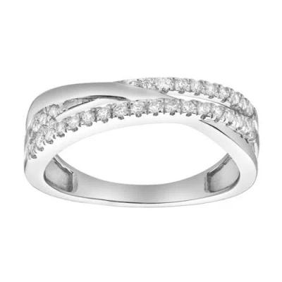 LUVMYJEWELRY LUVMYJEWELRY NEXUS 14K GOLD ROUND DIAMOND STUDDED CROSSOVER BAND RING