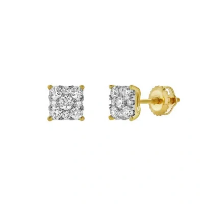 LUVMYJEWELRY LUVMYJEWELRY NOVA 14K YELLOW GOLD CLUSTER LAB GROWN DIAMOND UNISEX EARRINGS