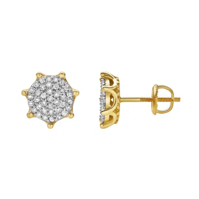 LUVMYJEWELRY ORCHIS M 10K YELLOW GOLD CLUSTER DIAMOND UNISEX EARRINGS - 0.33 CTS