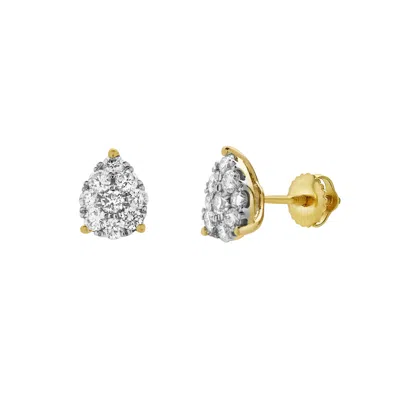LUVMYJEWELRY POIRE 14K YELLOW GOLD CLUSTER LAB GROWN DIAMOND UNISEX EARRINGS - 0.72 CTS