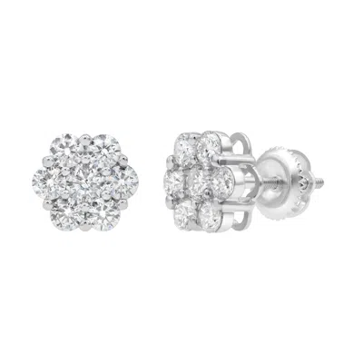 LUVMYJEWELRY SOLACE 14K WHITE GOLD FLOWER CLUSTER DIAMOND UNISEX EARRINGS - 1.80 CT