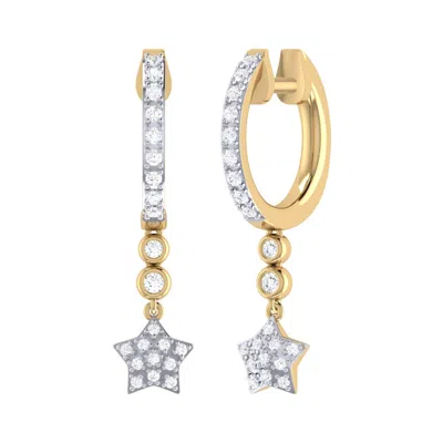 LUVMYJEWELRY STAR BEZEL DUO STERLING SILVER DIAMOND HOOP EARRING