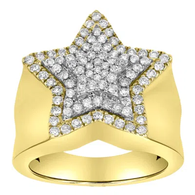 LUVMYJEWELRY STAR STUDDED BLING 14K YELLOW GOLD 3 LAYERED STAR RING - 1.87 CT