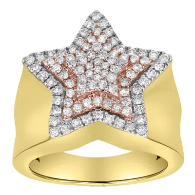 LUVMYJEWELRY STAR STUDDED BLING 14K YELLOW GOLD TWO TONE STAR RING - 3.13 CT