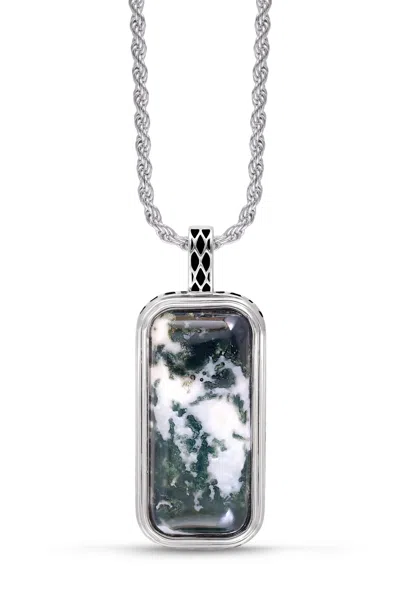 LUVMYJEWELRY TREE AGATE STERLING SILVER MEN TAG NECKLACE