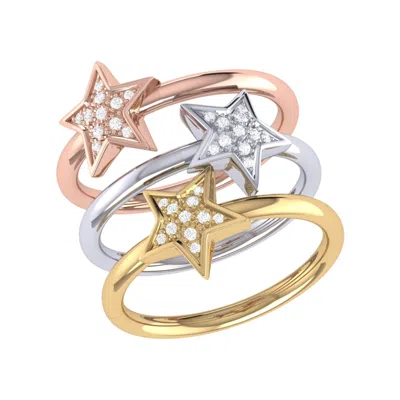 LUVMYJEWELRY TRI-COLOR (WHITE, YELLOW AND ROSE) STERLING SILVER DAZZLING STAR DIAMOND RING