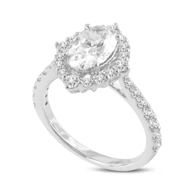 LUVMYJEWELRY VALERIA 14K WHITE GOLD OVAL LAB GROWN DIAMOND HALO ENGAGEMENT RING - 2.29 CT