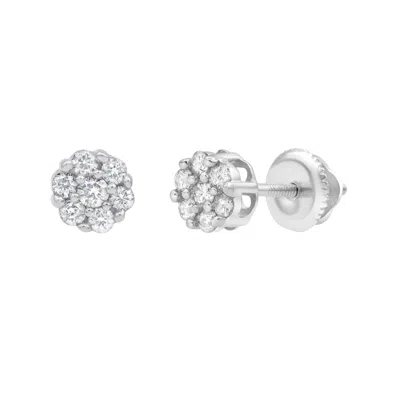 LUVMYJEWELRY VELVET 14K WHITE GOLD FLOWER CLUSTER DIAMOND UNISEX EARRINGS - 0.22 CT