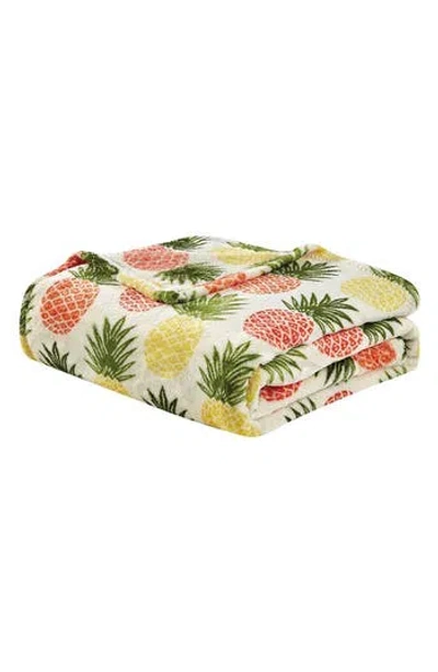 LUXURY HOME LUXURY HOME TROPICAL PINEAPPLE PRINT PLUSH THROW BLANKET