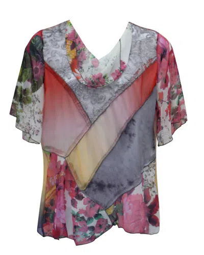 LV COLLECTION FLORAL COWL NECK TOP IN RED