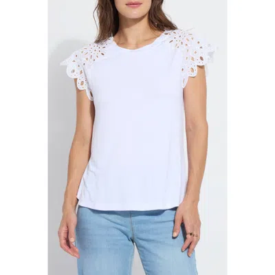LYSSÉ LYSSE KATARINA EYELET CAP SLEEVE T-SHIRT