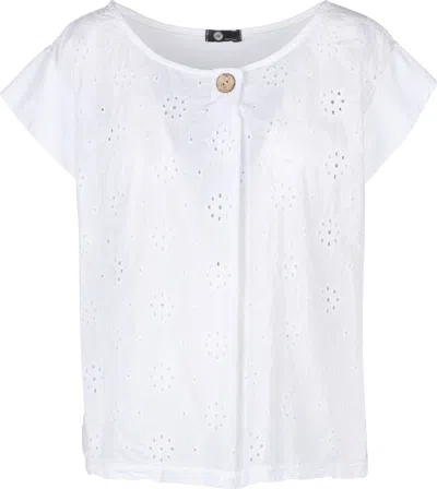 M MADE IN ITALY LADIES EYELET CAP SLEEVE TOP IN WHITE