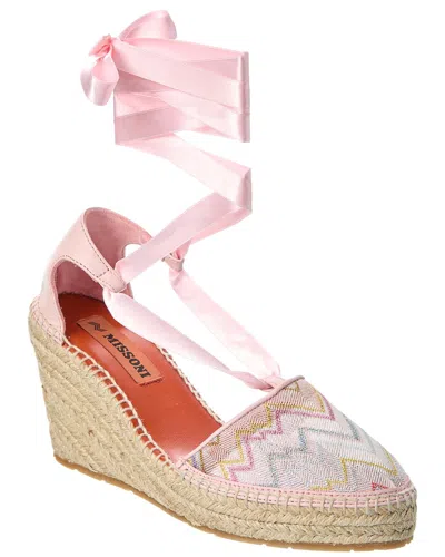 M MISSONI CANVAS & LEATHER WEDGE ESPADRILLE