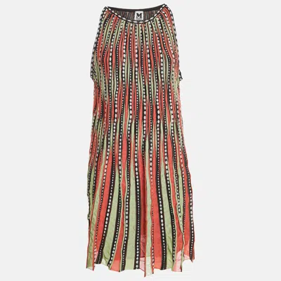 M MISSONI ORANGE/GREEN PATTERNED KNIT A-LINE MINI DRESS L