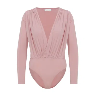 MAAN ISTANBUL WOMEN'S ROSE GOLD DEEP V-NECK BODYSUIT - PINK OUT OF TIME