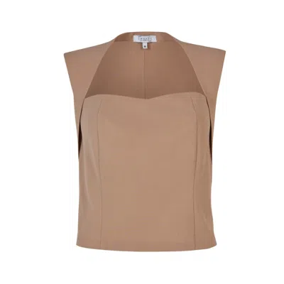 MAAN ISTANBUL WOMEN'S ROSE GOLD QUEEN ANNE NECKLINE CAMEL COLOR BLOUSE - SENSE OF SAND